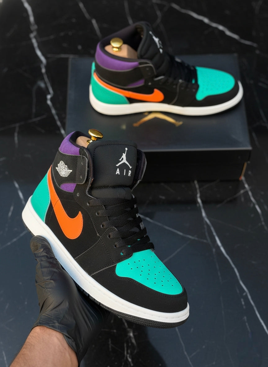 black jordans with rainbow